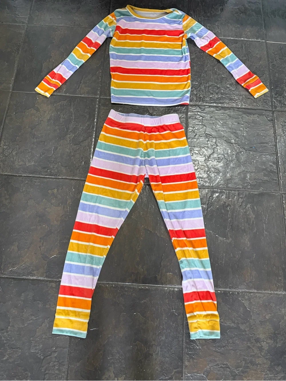 Cat & Jack Girls Rainbow Stripe Pajama Set Size 10 Colorful Long Sleeve